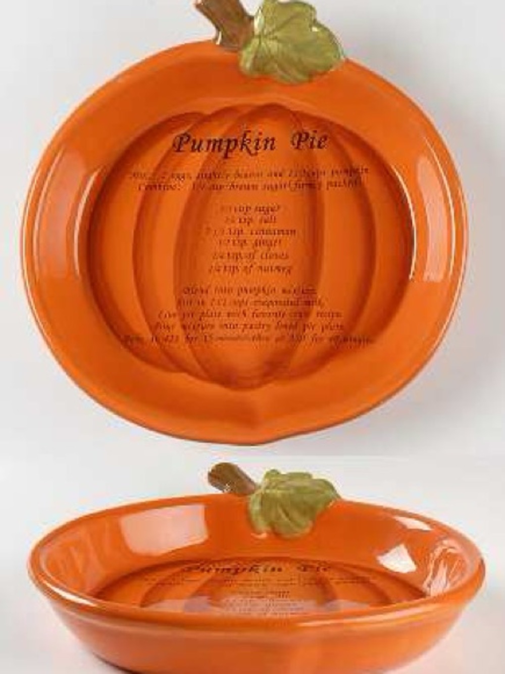 Harvest Ceramic Pumpkin Pie Plate W/Printed Pumpkin Pie Recipe 11.5” Fall Decor